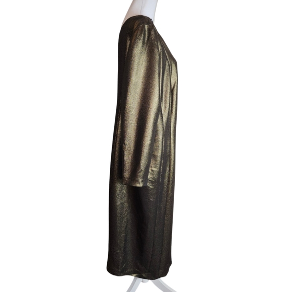 Akris Gold Metallic 100% Mulberry Silk Sheath Dress Sz 16 Evening Party Wedding - Picture 5 of 16
